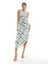 Фото #1 товара Vero Moda plisse one shoulder maxi dress in tie dye check