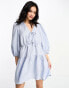 Фото #2 товара & Other Stories linen tie detail mini dress in blue