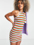 COLLUSION knitted halter neck dress with striped print