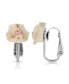 Silver Tone Peach Porcelain Rose Clip Earrings