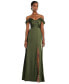 Womens Off-the-Shoulder Flounce Sleeve Empire Waist Gown with Front Slit