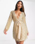 Фото #2 товара ASOS DESIGN wrap mini dress with ball bearing fringe embellishment in gold