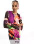 Vero Moda Tall long sleeved lettuce edge mesh dress in abstract print