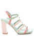 Women's Heeled Sandals With Gold Studs By Pink With Aqua Accent