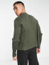 Фото #4 товара Reclaimed Vintage knitted zip through suede mix jumper in khaki