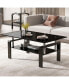 Black Tempered Glass Coffee Table, 2 Layer Storage Tea Table