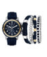 ფოტო #1 პროდუქტის Men's Analog, Three-Hand Quartz Navy Silicone Strap Watch 45mm Gift Set