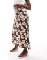 Wednesday's Girl bloom floral bias cut midaxi skirt in brown