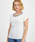 ფოტო #3 პროდუქტის Petite Cotton Rhinestone-Embellished Top, Created for Macy's