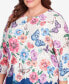Фото #5 товара Plus Size In Full Bloom Floral Butterfly Border Split Neck Top