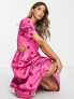 Фото #1 товара Y.A.S cut out puff sleeve midi dress in bright pink spot