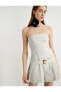 Фото #1 товара Mini Pileli Straplez Elbise Kemer Detaylı Slim Fit