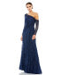 ფოტო #1 პროდუქტის Women's Draped Jewel Encrusted Lace Drop Shoulder Gown