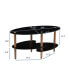 Modern 3-Layer Glass Coffee Table with Oak Wood Legs