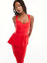 Vesper sweetheart neckline peplum midi dress in red