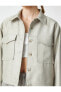 Crop Gömlek Ceket Uzun Kollu Cep Detaylı Düğmeli Klasik Yaka