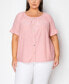 Фото #1 товара Plus Size Swiss Dot Button Front Ruffle Sleeve Top