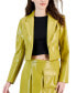 Women's Faux Leather Cropped One-Button Blazer
