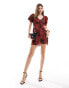 Фото #3 товара ASOS DESIGN puff sleeve lace up mini dress in red vintage floral