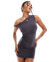 Фото #1 товара Kaiia exclusive slinky twist off shoulder bodycon mini dress in charcoal