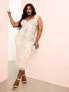 ASOS LUXE Curve embellished gemstone midi dress with faux feathers in blush