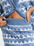 Pieces knitted mini skirt co-ord in blue & white argyle print