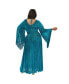 Фото #2 товара Plus Size Fringed Long Bell Sleeved Ruched Maxi Dress