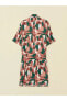 Фото #2 товара Lcw Vision Desenli Kısa Kollu Oversize Saten Kadın Gömlek Elbise