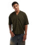 ASOS DESIGN oversized boxy t-shirt with baseball collar in khaki stripe