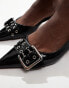 ASOS DESIGN Sleek buckle detail slingback kitten heeled shoes in black