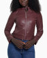 Women's Faux-Leather Moto Jacket with Snap Collar