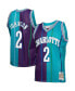 Фото #5 товара Men's Larry Johnson Teal, Purple Charlotte Hornets Hardwood Classics 1992-93 Split Swingman Jersey