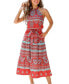 Women's Geo Print Halterneck Belted Maxi Beach Dress