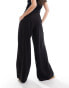 Stradivarius linen look super wide leg trouser in black