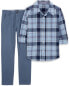 Kid 2-Piece Plaid Button-Front Shirt & Chino Pants Set 4