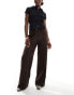 Vila pintuck wide leg trousers in chocolate brown