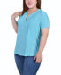Фото #3 товара Plus Size Short Sleeve Y-Neck Jacquard Knit Top