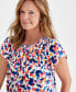Фото #3 товара Women's Printed Smocked-Neck Knit Top, Created for Macy's