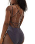 Stradivarius multi strap swimsuit in charcoal