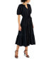 Women's Poplin Tiered Puff-Sleeve Midi Dress