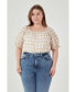 ფოტო #4 პროდუქტის Plus Size Gingham Top with Short Puff Sleeves