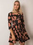 Фото #4 товара Женское классическое платье с рукавом 3/4 черное в цветочек Factory Price