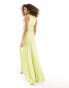 ASOS DESIGN satin high neck drape maxi dress with puddle hem in washed lime