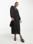 ASOS DESIGN Petite collared wrap midi dress in black