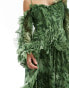 Фото #3 товара ASOS DESIGN ruffle midi dress with open sleeves and ties in green floral print