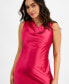 Фото #3 товара Petite Fringed-Hem Cowlneck Sleeveless Dress, Created for Macy's