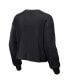 Фото #4 товара Women's Black Distressed Carolina Panthers Waffle Knit Long Sleeve T-shirt and Shorts Lounge Set
