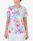 ფოტო #1 პროდუქტის Women's Floral Leaf Side Tie Short Sleeve Tee