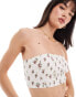 Wednesday's Girl ditsy floral smocked bandeau crop top in white floral