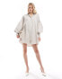 Фото #3 товара ASOS DESIGN Tall boyfriend shirt mini dress with blouson sleeve in stone stripe